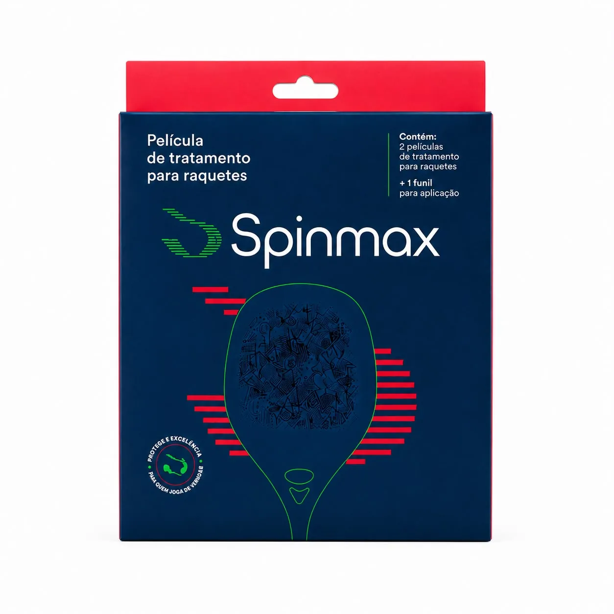Caixa da película Spinmax de tratamento para raquetes: contém 1 par de tratamento e 1 furador padrão de 10mm